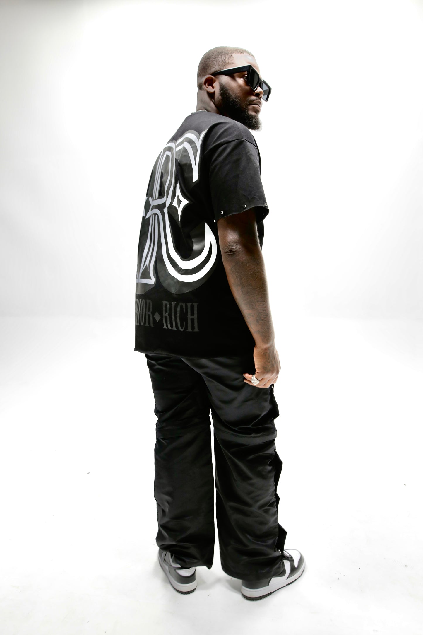 Interior Rich “Iconic IRC” Black Stone-Set Raw-Hem T-Shirt