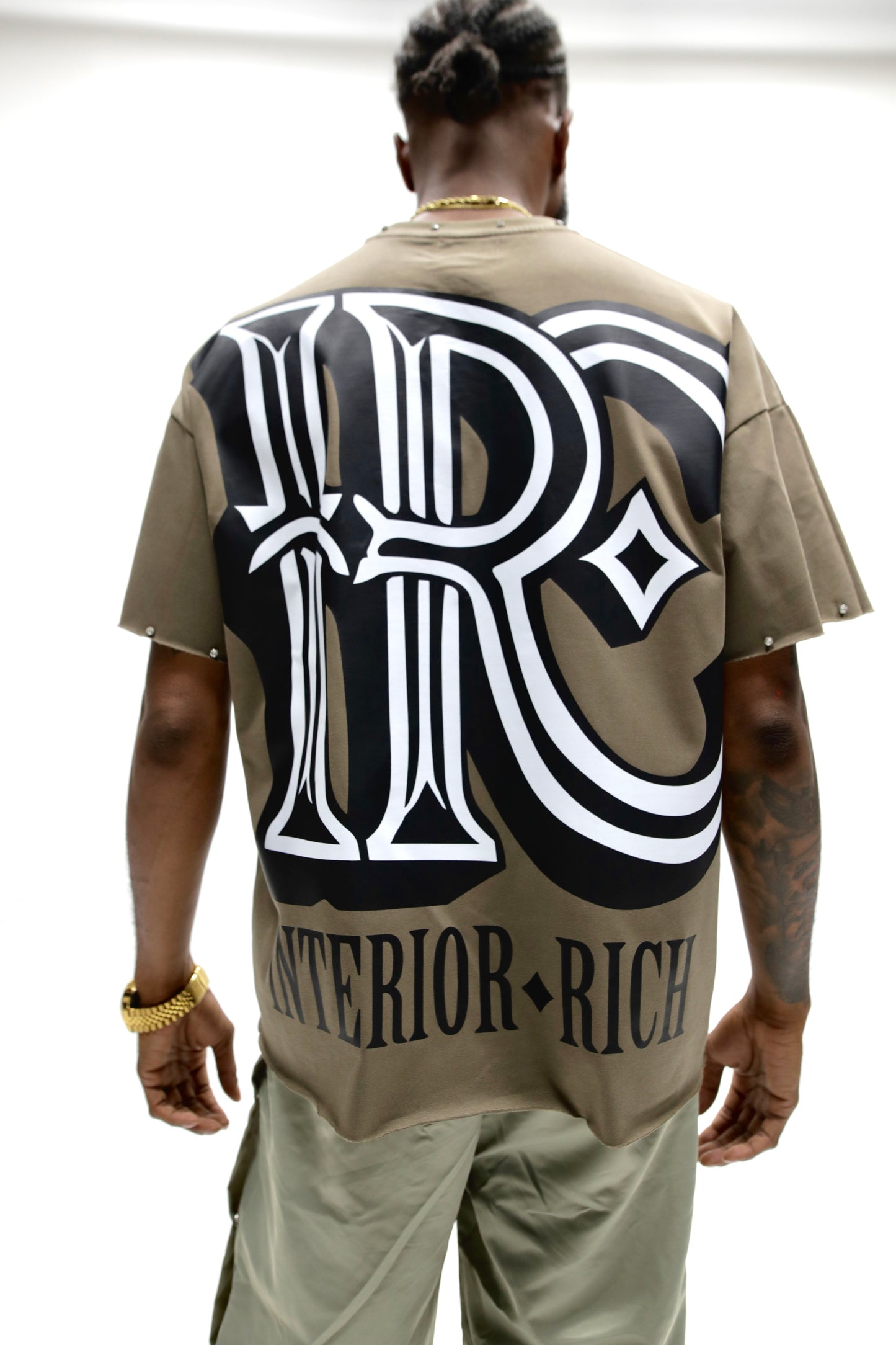 Interior Rich “Iconic IRC” Stone-Set Raw-Hem T-Shirt