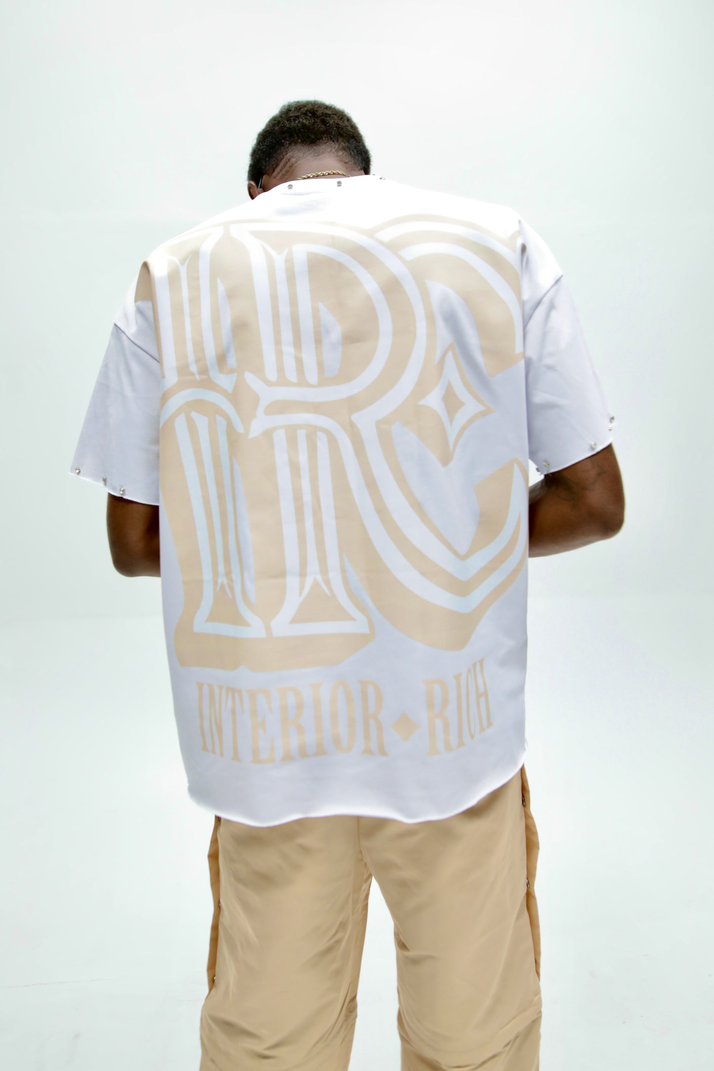 Interior Rich “Iconic IRC” Stone-Set Raw-Hem T-Shirt
