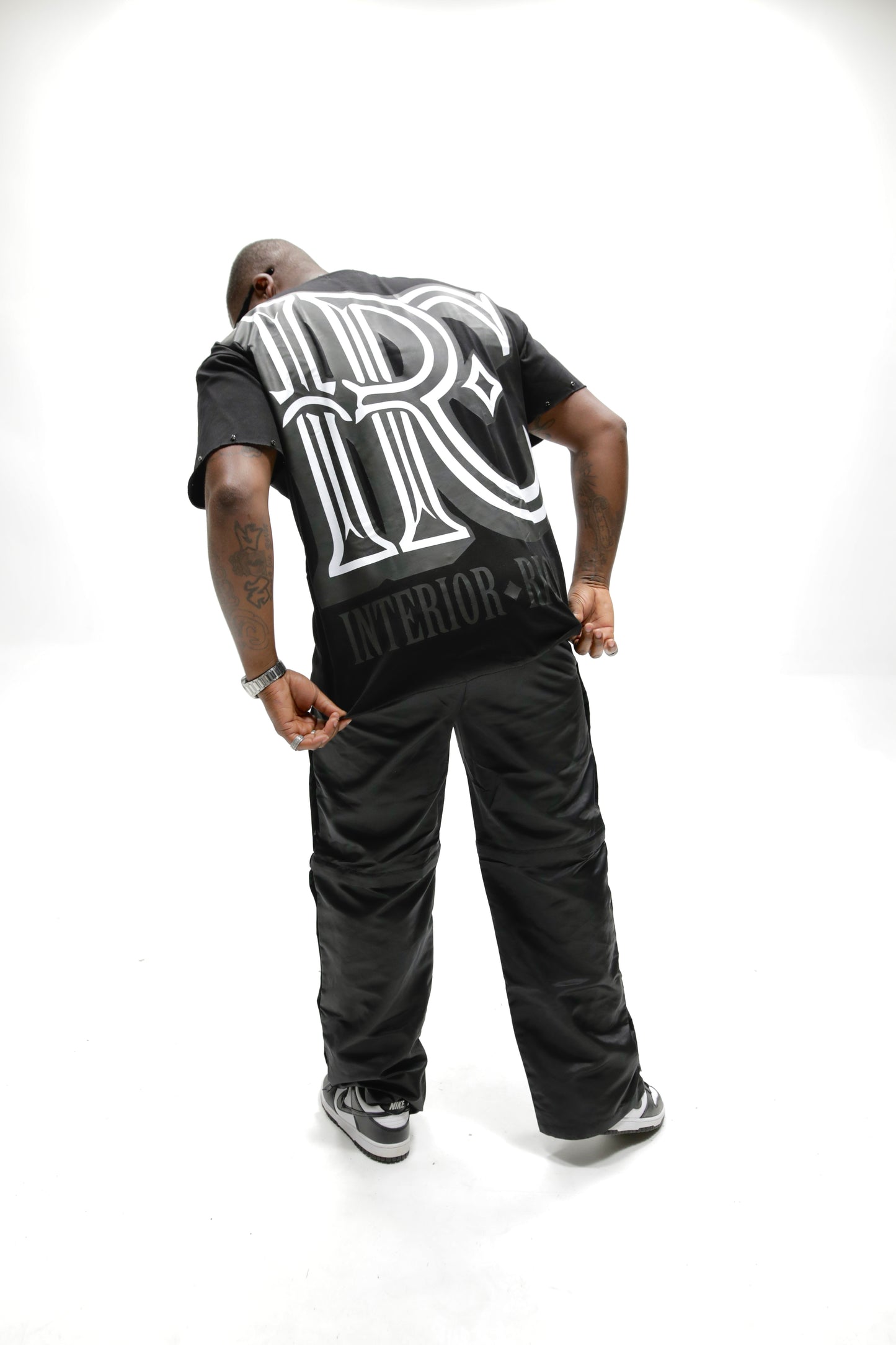 Interior Rich “Iconic IRC” Black Stone-Set Raw-Hem T-Shirt