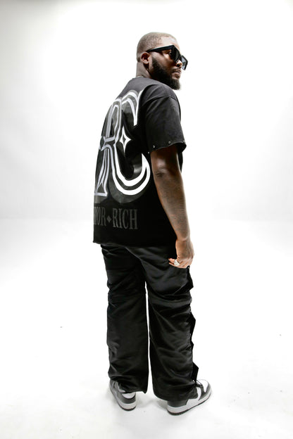 Interior Rich “Iconic IRC” Black Stone-Set Raw-Hem T-Shirt