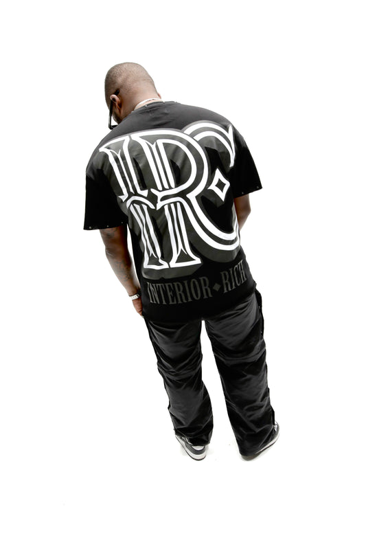 Interior Rich “Iconic IRC” Black Stone-Set Raw-Hem T-Shirt