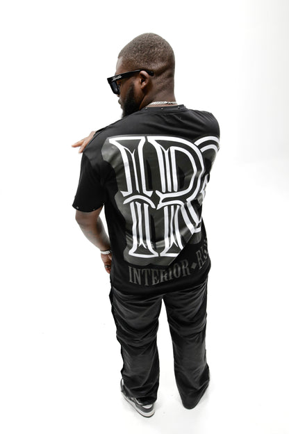 Interior Rich “Iconic IRC” Black Stone-Set Raw-Hem T-Shirt